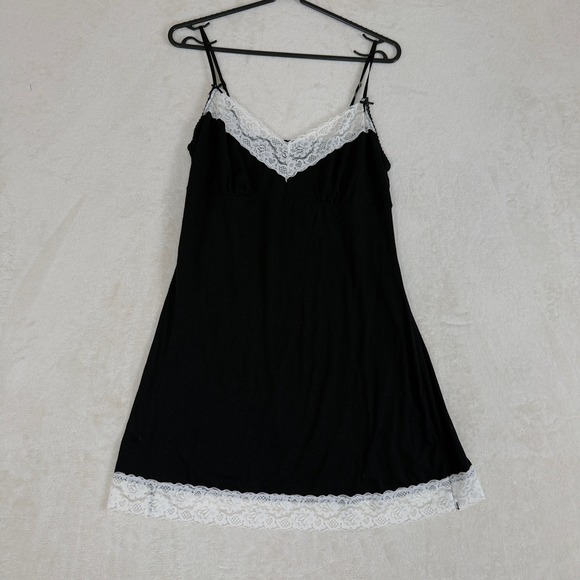 PLUME Other - Plume Black Lace Trim Y2K Slip Dress Size L Romantic Goth Coquette‎ Night